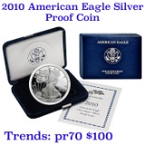 2010-w 1 oz .999 fine Proof Silver American Eagle orig box w/COA