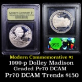 Proof 1999 Dolly Madison Modern Commem Dollar $1 Graded GEM++ Proof Deep Cameo By USCG