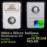 Proof NGC 2002-s Silver Indiana Washington Quarter 25c Graded pr69 dcam By NGC