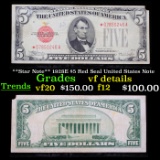 **Star Note** 1928E $5 Red Seal United States Note Grades vf details