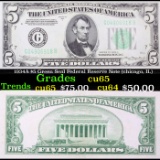 1934A $5 Green Seal Federal Reserve Note (chicago, IL) Grades Gem CU