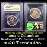1992-d Columbus Modern Commem Half Dollar 50c Graded ms70, Perfection By USCG