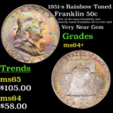 1951-s Rainbow Toned Franklin Half Dollar 50c Grades Choice+ Unc