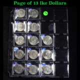 Page of Eisenhower Dollars (1976-p, 1974-d) 13 coins