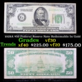 1928A $50 Federal Reseve Note Redeemable In Gold Grades vf++