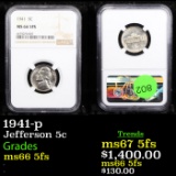 NGC 1941-p Jefferson Nickel 5c Graded ms66 5fs By NGC