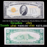 1928 $10 Gold Certificate, Signatures Woods/Mellon Fr-2400 Grades vf+