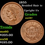 1855 Braided Hair Large Cent 1c Grades Choice AU/BU Slider+