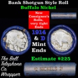 Buffalo Nickel Shotgun Roll in Old Bank Style 'Bell Telephone' Wrapper 1914 & d Mint Ends Grades