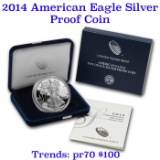 2014 1 oz .999 fine Proof Silver American Eagle orig box w/COA