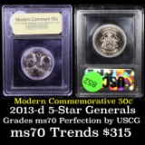 2013-d 5-Star Generals Arnold & Bradley Modern Commem Half Dollar 50c Graded ms70, Perfection By USC