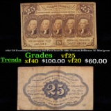 1862 US Fractional Currency 25¢ First Issue Fr-1281 Thomas Jefferson W/ Monigram Grades vf+