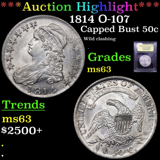 ***Auction Highlight*** 1814 O-107 Capped Bust Half Dollar 50c Graded Select Unc By USCG (fc)