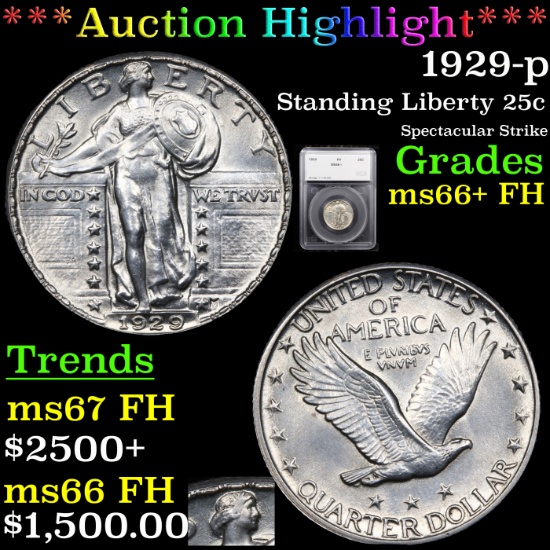***Auction Highlight*** 1929-p Standing Liberty Quarter 25c Graded ms66+ FH By SEGS (fc)