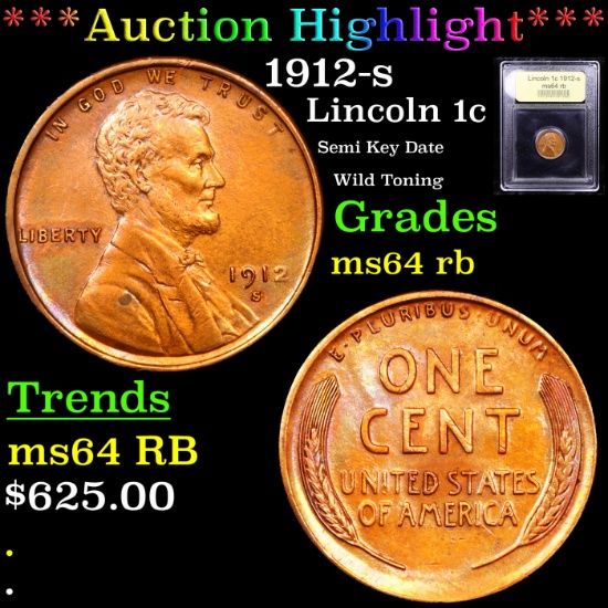 ***Auction Highlight*** 1912-s Lincoln Cent 1c Graded Choice Unc RB By USCG (fc)