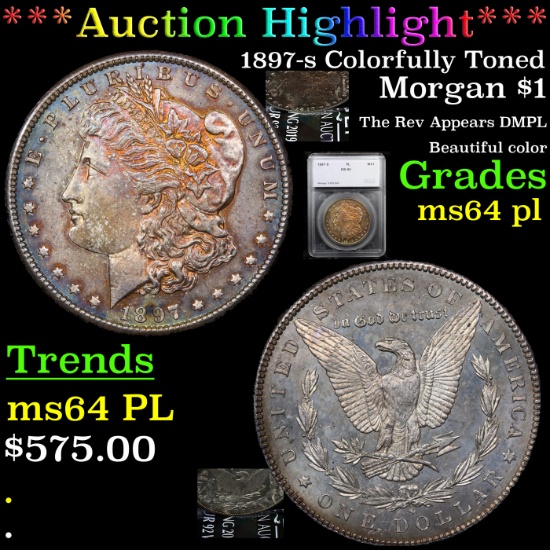 ***Auction Highlight*** 1897-s Colorfully Toned Morgan Dollar $1 Graded ms64 pl By SEGS (fc)