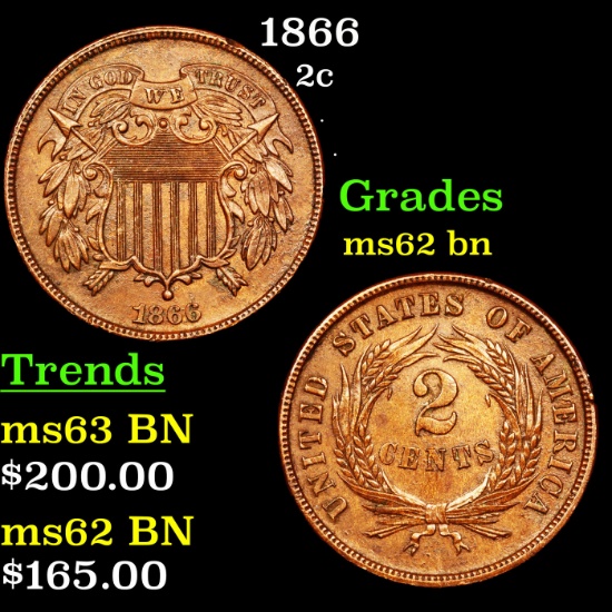 1866 Two Cent Piece 2c Grades Select Unc BN