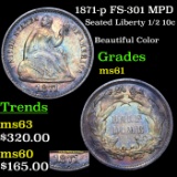 1871-p FS-301 MPD Seated Liberty Half Dime 1/2 10c Grades BU+