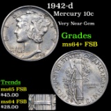 1942-d Mercury Dime 10c Grades Choice Unc+ FSB