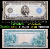 1914 $5 Large Size Blue Seal Federal Reserve Note, New York, NY  2-B Grades xf details