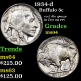 1934-d Buffalo Nickel 5c Grades Choice Unc