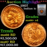 ***Auction Highlight*** PCGS 1907 Indian Cent 1c Graded ms66+ rd By PCGS (fc)