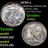1939-s Walking Liberty Half Dollar 50c Grades Choice+ Unc