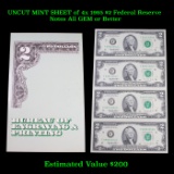 UNCUT MINT SHEET of 4x 1995 $2 Federal Reserve Notes All GEM or Better