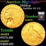 ***Auction Highlight*** 1926-p Gold Indian Quarter Eagle $2 1/2 Graded Select Unc By USCG (fc)