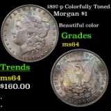 1897-p Colorfully Toned Morgan Dollar $1 Grades Choice Unc