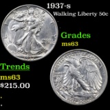 1937-s Walking Liberty Half Dollar 50c Grades Select Unc