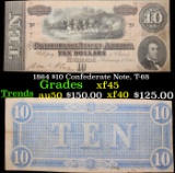 1864 $10 Confederate Note, T-68 Grades xf+