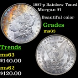 1887-p Rainbow Toned Morgan Dollar $1 Grades Select Unc