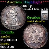 ***Auction Highlight*** 1891-p Seated Half Dollar 50c Graded ms64 details By SEGS (fc)