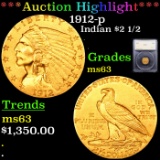 ***Auction Highlight*** 1912-p Gold Indian Quarter Eagle $2 1/2 Graded ms63 By SEGS (fc)