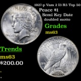 1927-p Vam 2 I3 R5 Top 50 Peace Dollar $1 Grades Select Unc