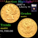 ***Auction Highlight*** 1887-s Gold Liberty Half Eagle $5 Graded Choice Unc By USCG (fc)