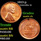 1913-p Lincoln Cent 1c Grades Choice Unc RB