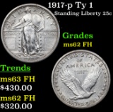 1917-p Ty I Standing Liberty Quarter 25c Grades Select Unc FH