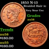 1853 N-13 Braided Hair Large Cent 1c Grades Choice AU/BU Slider