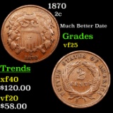 1870 Two Cent Piece 2c Grades vf+