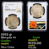 NGC 1921-p Morgan Dollar $1 Graded ms64 By NGC