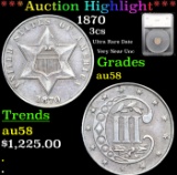 ***Auction Highlight*** 1870 Three Cent Silver 3cs Graded au58 By SEGS (fc)