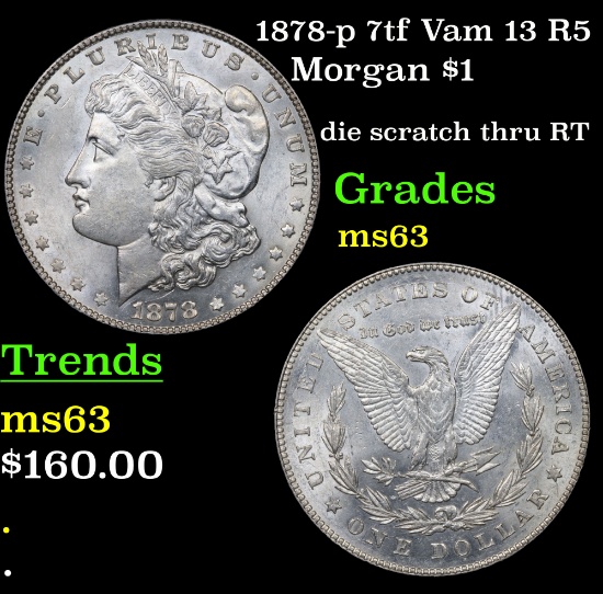 1878-p 7tf Vam 13 R5 Morgan Dollar $1 Grades Select Unc