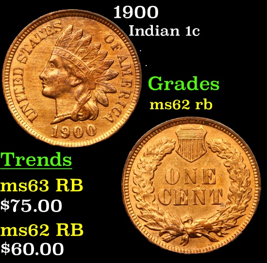 1900 Indian Cent 1c Grades Select Unc RB