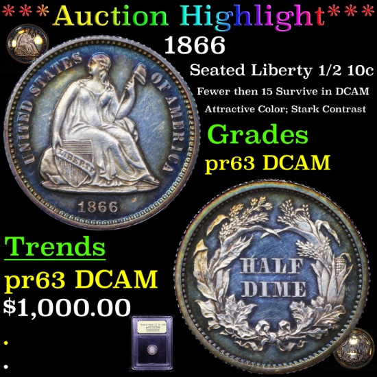 Proof ***Auction Highlight*** 1866 Seated Liberty Half Dime 1/2 10c Graded Select Proof Deep Cameo B