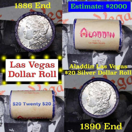 ***Auction Highlight*** Full Morgan/Peace Aladdin Hotel silver $1 roll $20, 1886 & 1890 end (fc)