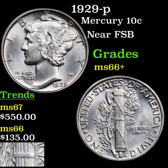 1929-p Mercury Dime 10c Grades GEM++ Unc