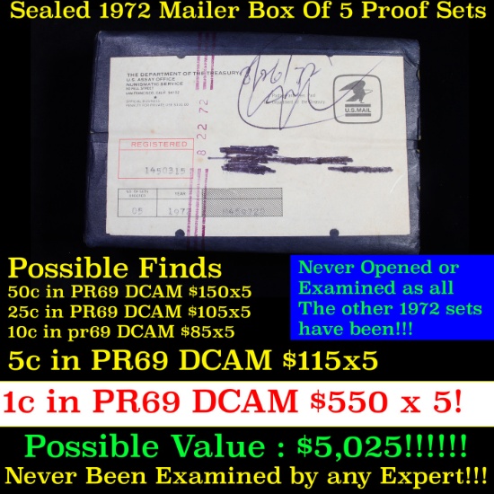 ***Auction Highlight*** Original sealed box 5- 1972 United States Mint Proof Sets (fc)