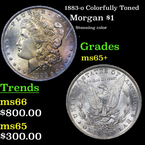 1883-o Colorfully Toned Morgan Dollar $1 Graded ms65+